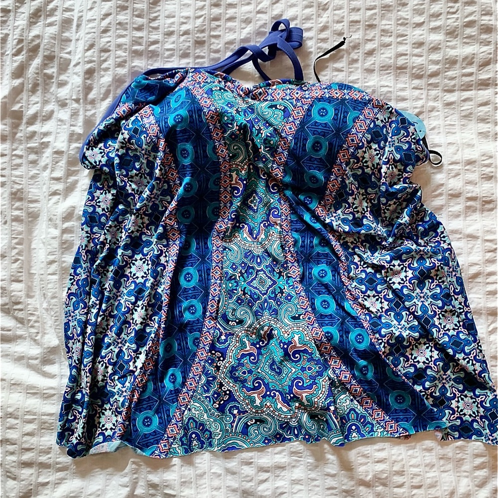 Blue Mediterranean print tankini from Soma, size 18